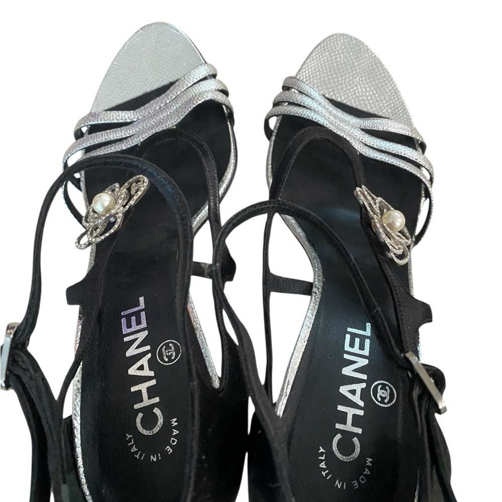 CHANEL Black and Silver Strappy Heels - Picture 7 of 11